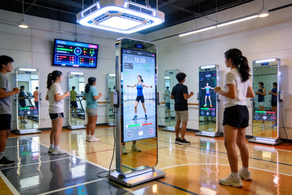 现代化学校体育教育场景 - 学生在智能设备上锻炼